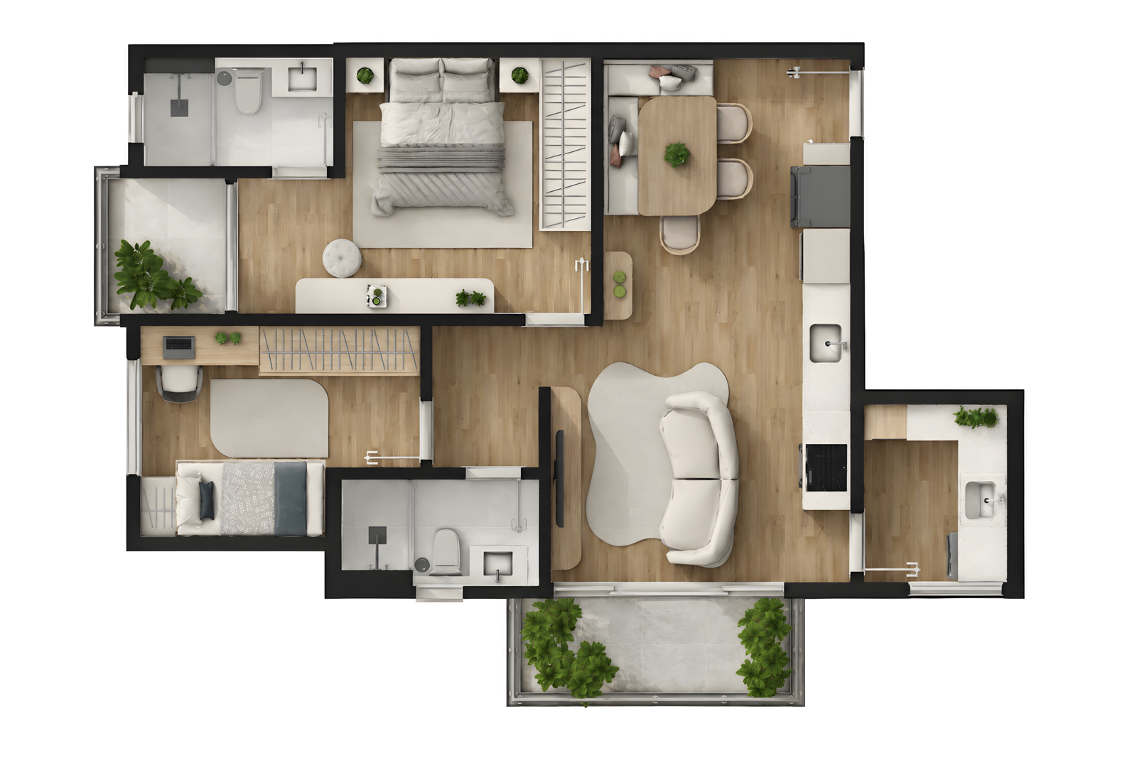 Planta Final 1 - 68,70m² - 2 Dorms. - 1 Suíte