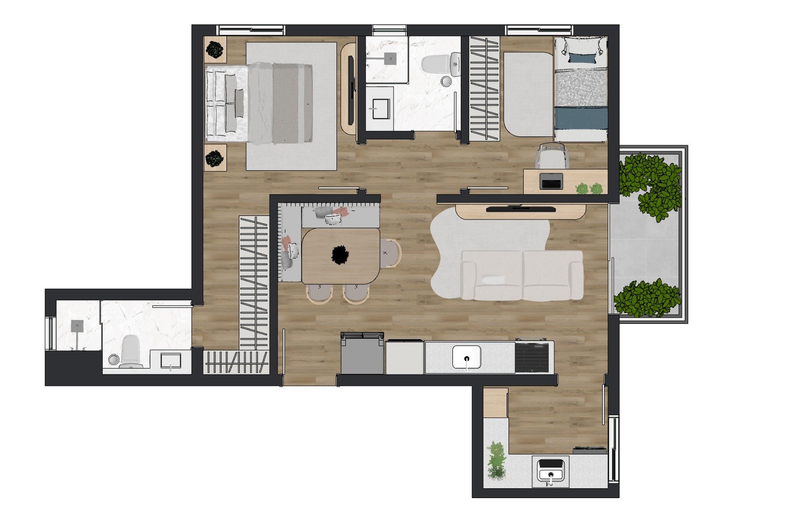Planta Final 11 - 59,38m² - 2 Dorms. - 1 Suíte
