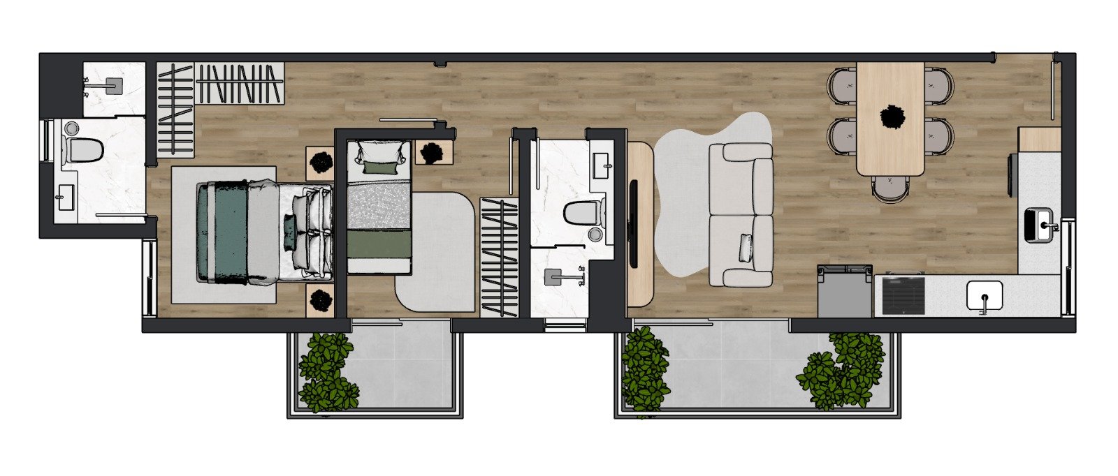 Planta Final 12 - 58,98m² - 2 Dorms. - 1 Suíte