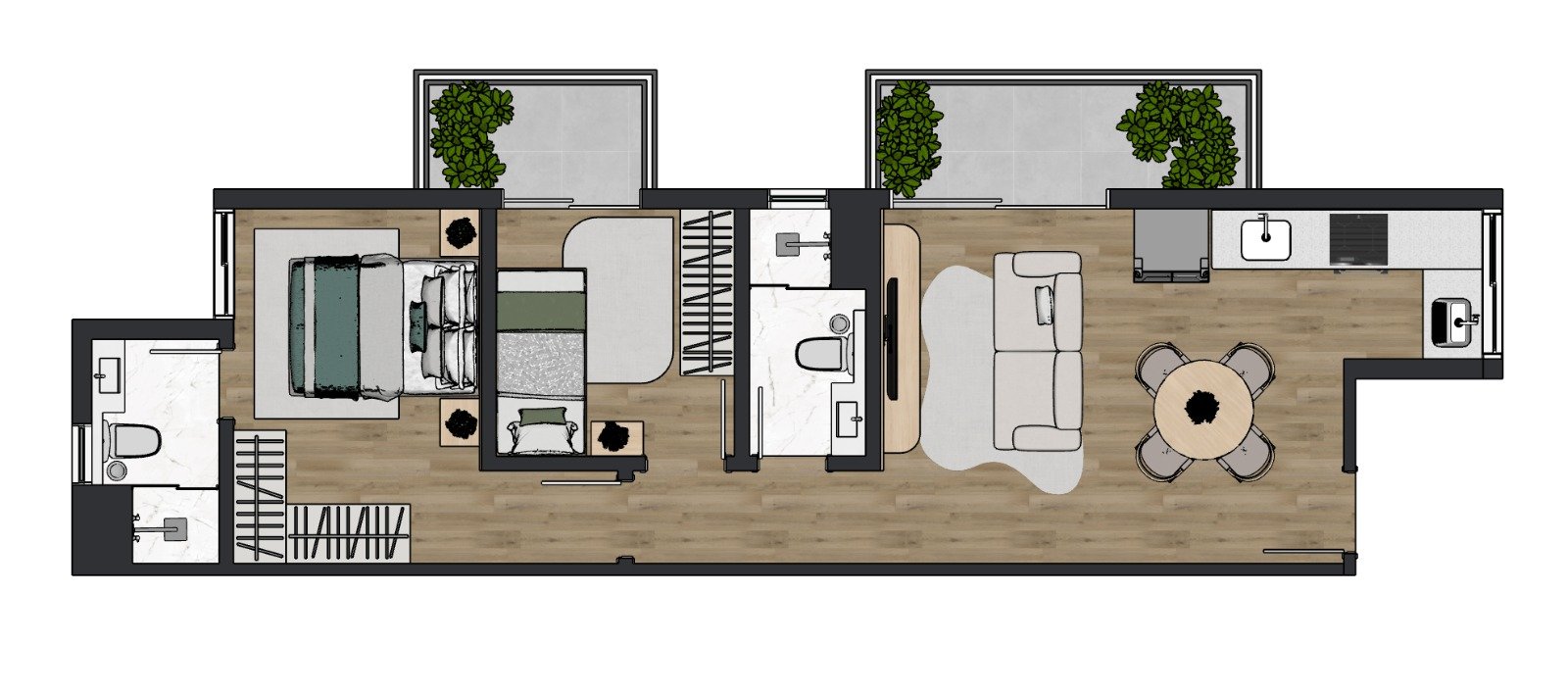 Planta Final 13 - 56,26m² - 2 Dorms. - 1 Suíte